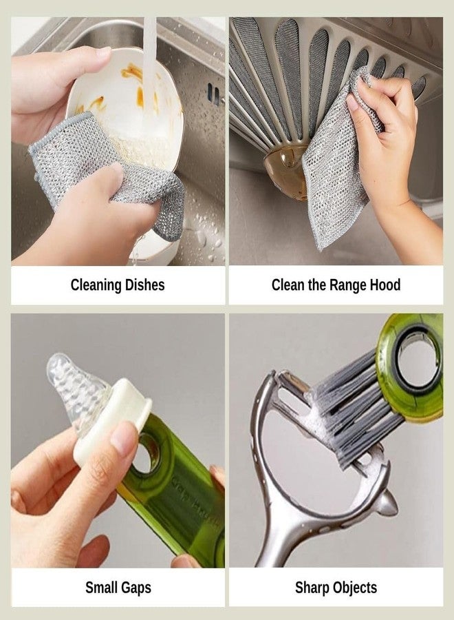 MIRARIYA New Combo - 3Pcs Non-Scratch Wire Dish Cleaning Cloth & 1Pc 3-in-1 Gap Cleaning Brush, Multipurpose Wire Dishwashing Rags - Wet & Dry, Easy Rinsing, Reusable, Kitchen Cleaning Cloth & Brush - Image 3